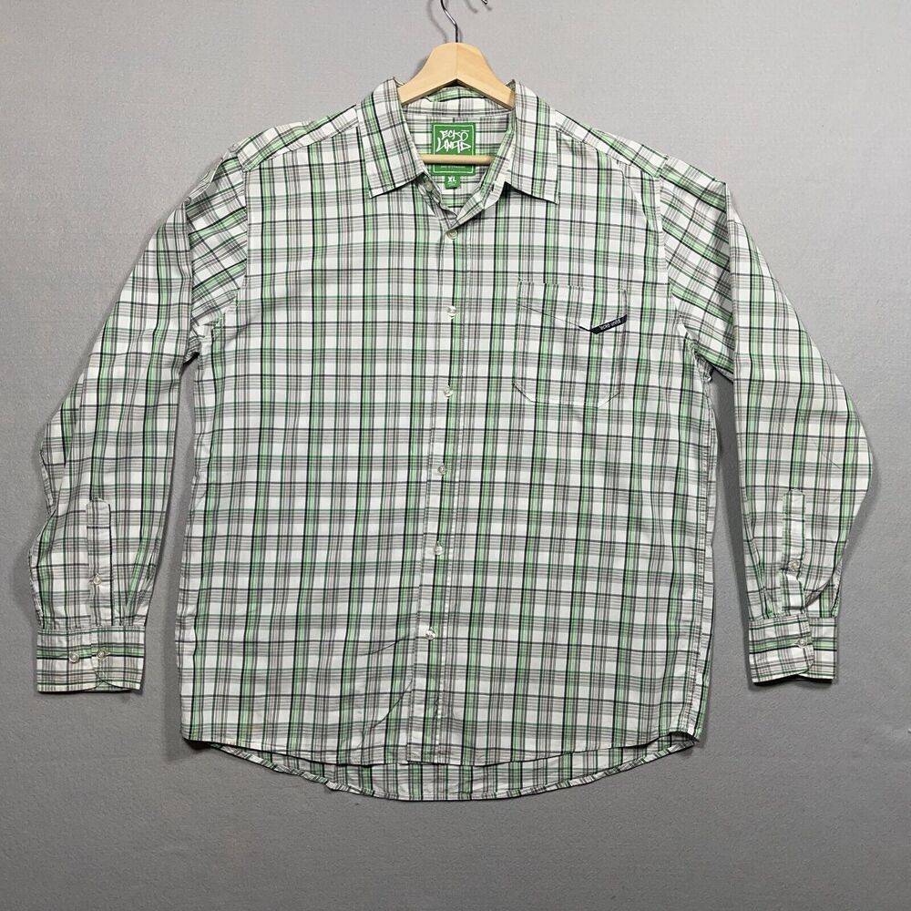 Ecko Unlimited Shirt Men Size XL White Green Plaid‎ Casual Long Sleeve